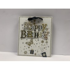 White & Gold Happy Birthday Gift Bag