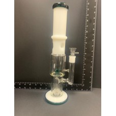 Tall White & Green Glass Ice Bong